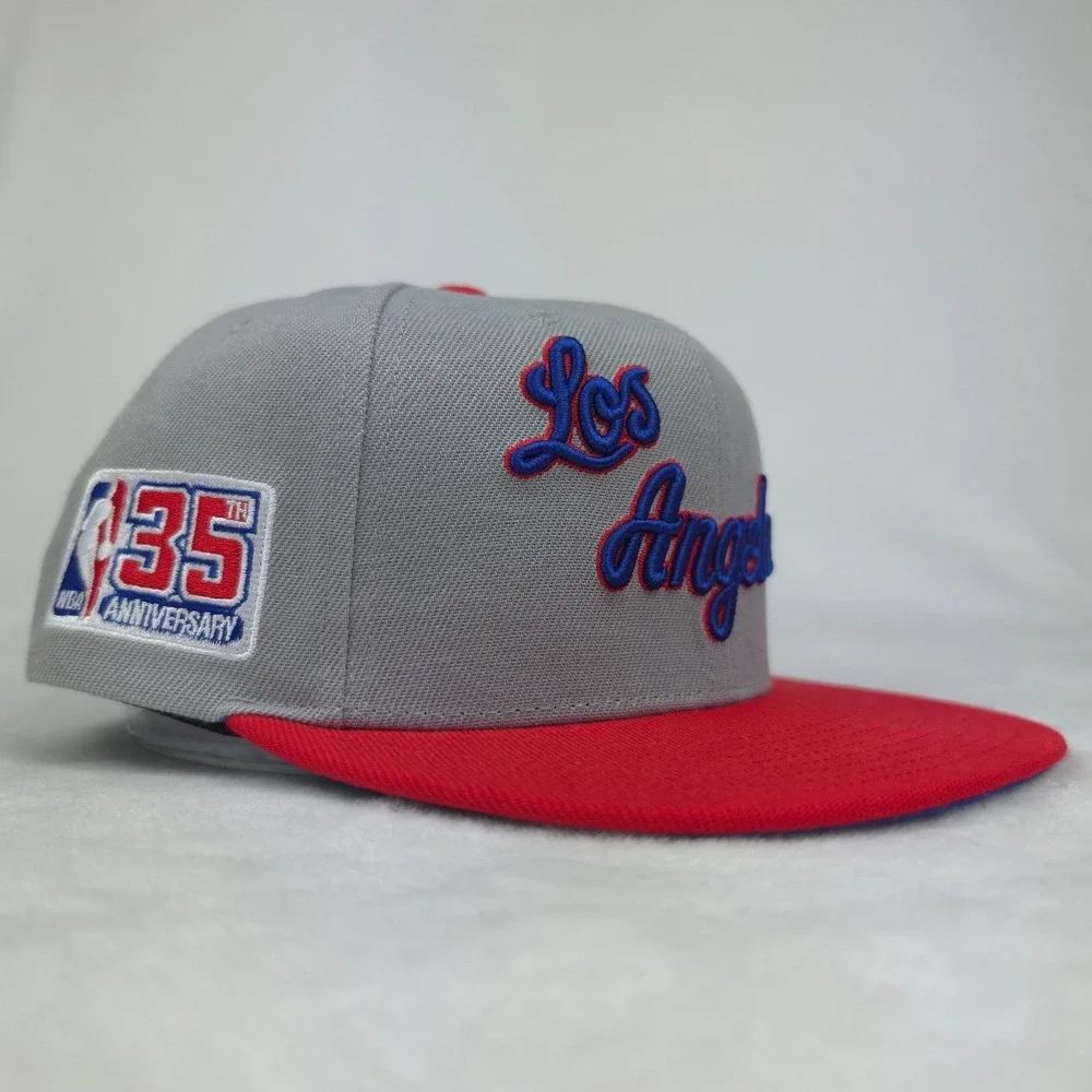 LA Lakers Mitchell & Ness NBA Snapback‎ Hat Cap 3D Logo Gray Red New